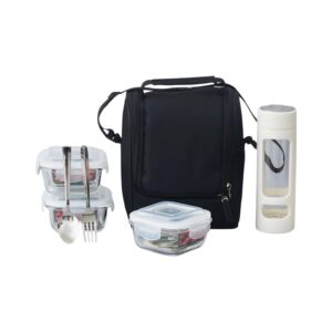 borosilicate glass lunch box set with bottle
