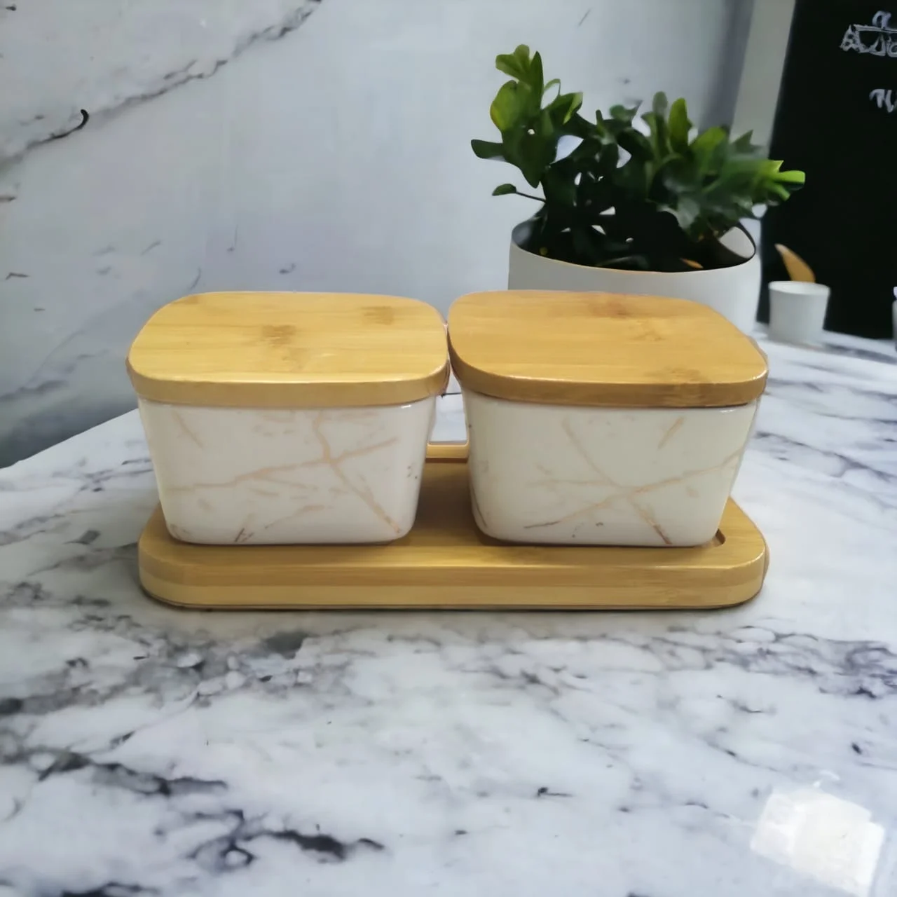 White Gold WG-1607 2 Piece Bowl With Wooden Base