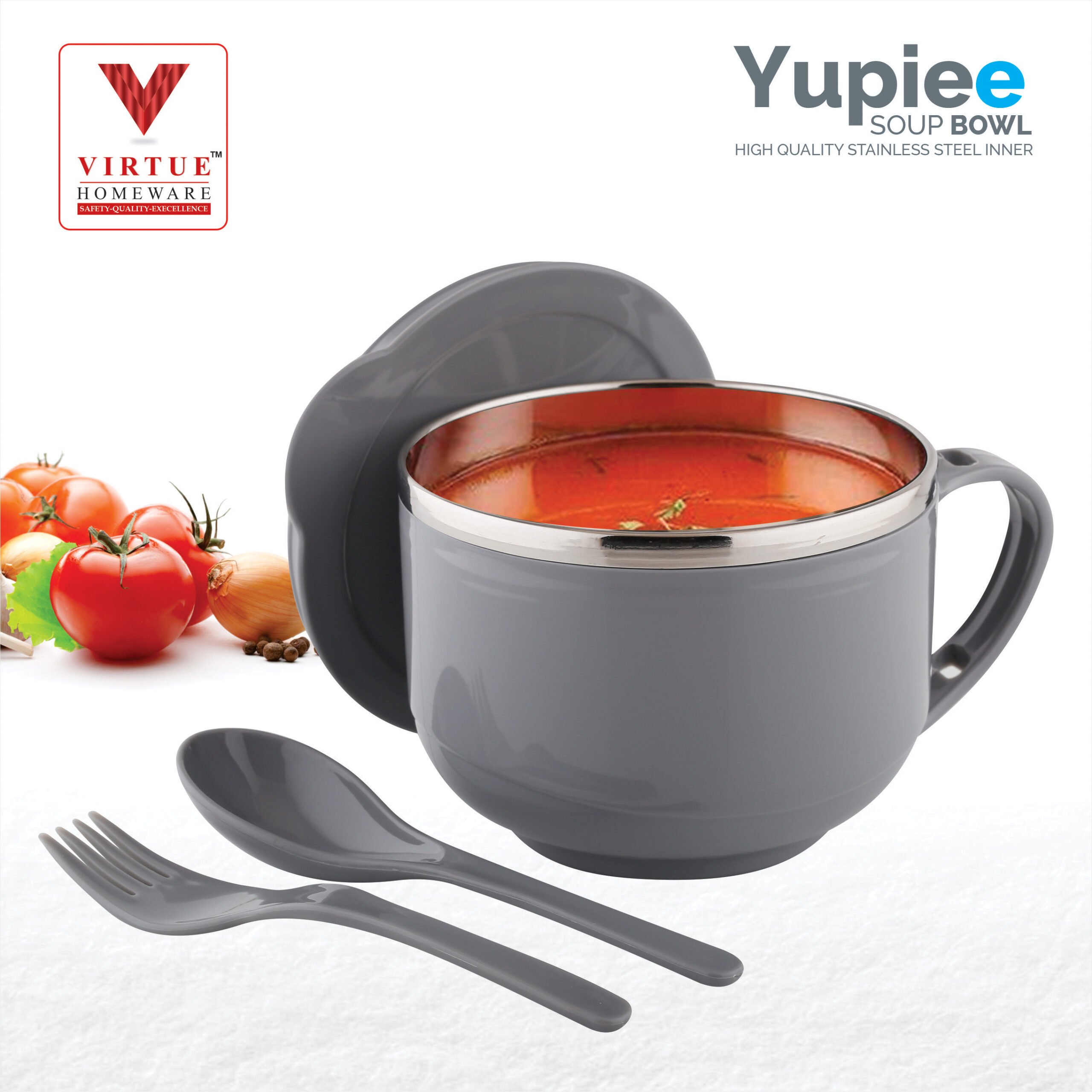Virtue Yupiee Inner Steel Soup Bowl With Spoons 600ml - Image 2