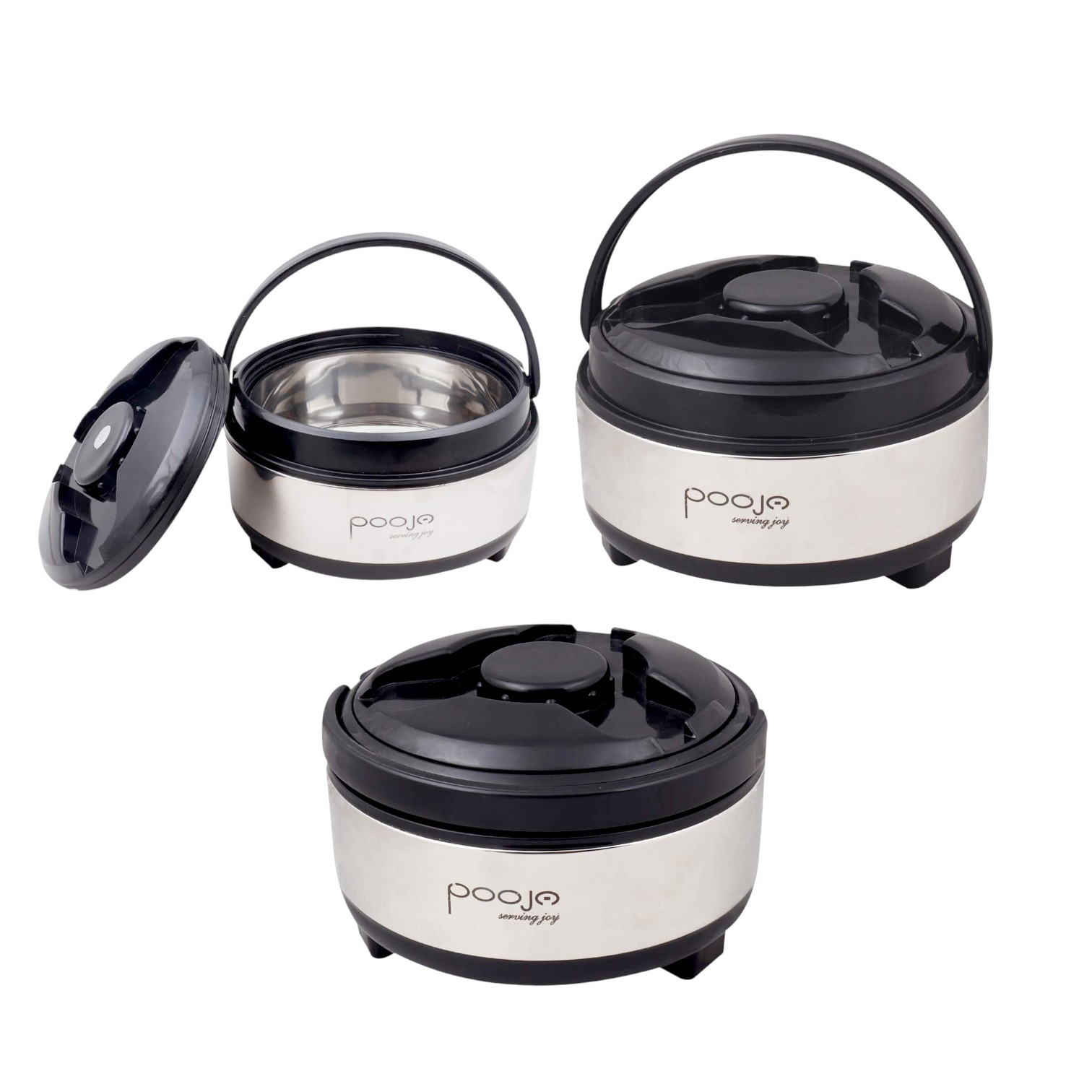 Pooja Kafto 3 Piece Insulated Casserole Set (1200ml+1800ml+2200 ML)