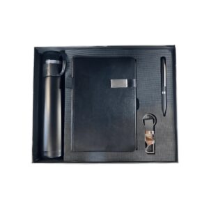 corporate gift set with notebook pen flask keychain