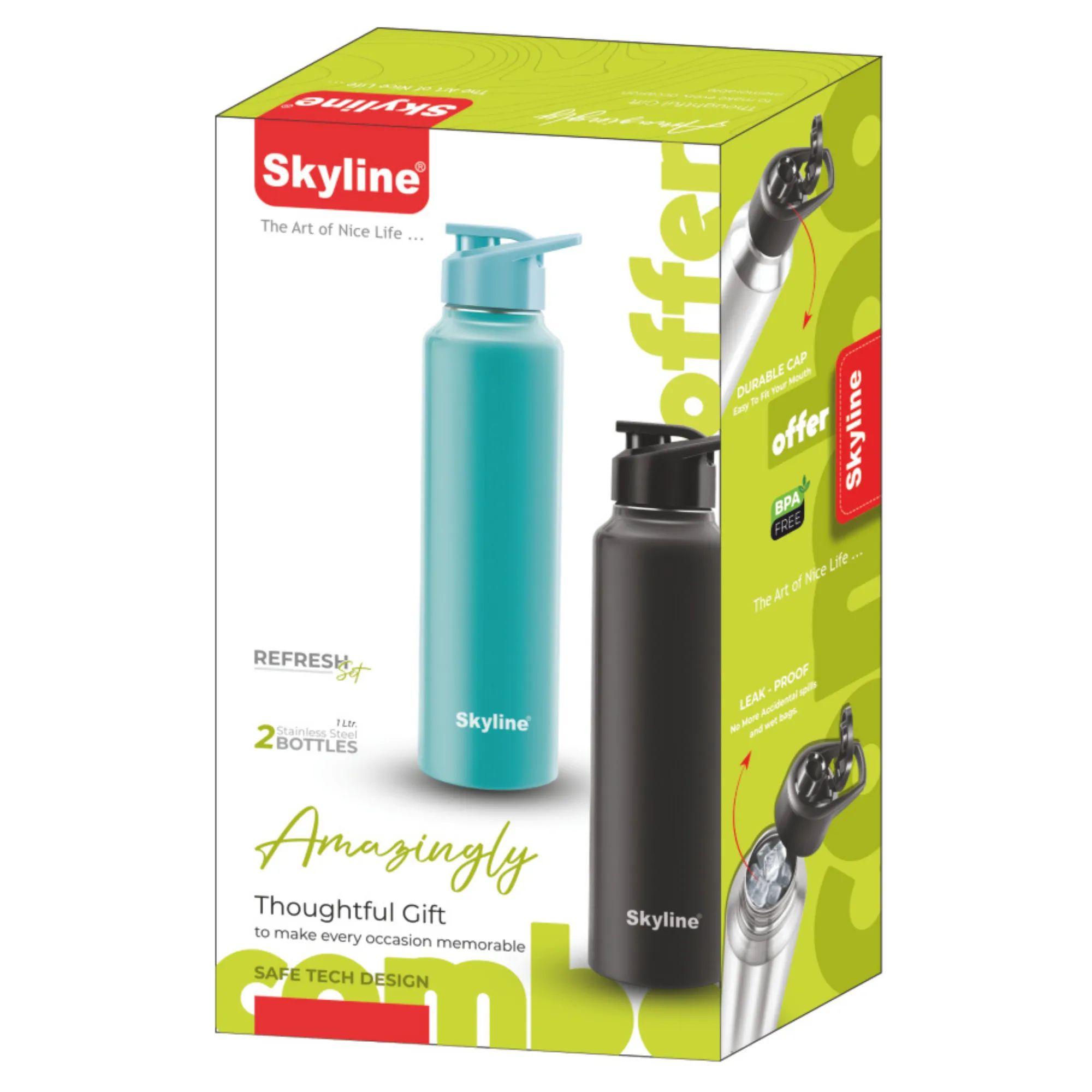Skyline REFRESH SET 2-Pack Stainless Steel Water Bottles 1 Ltr - Image 2