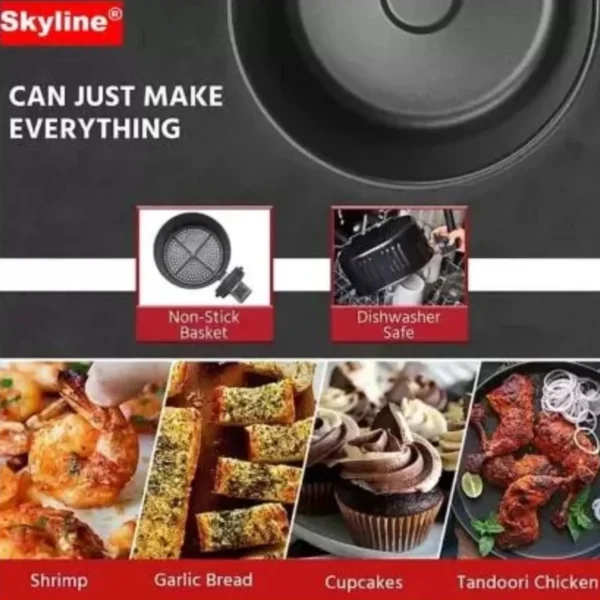 Skyline 1500W Manual Air Fryer 3.2L with Double Basket | Oil-Free Healthy Cooking Air Fryer for Home | Fast Crispy Kitchen Appliance - Image 2