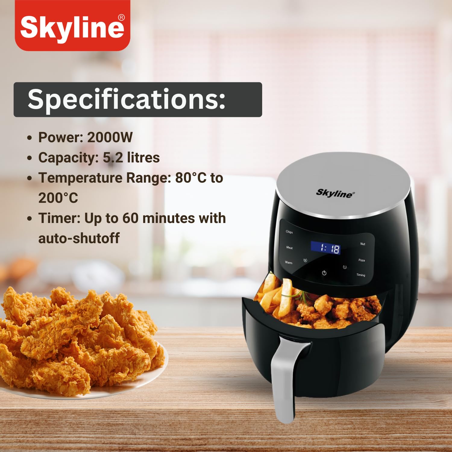 Skyline Digital Air Fryer 2000W, 5.2 Litres VTL-5116 - Image 4