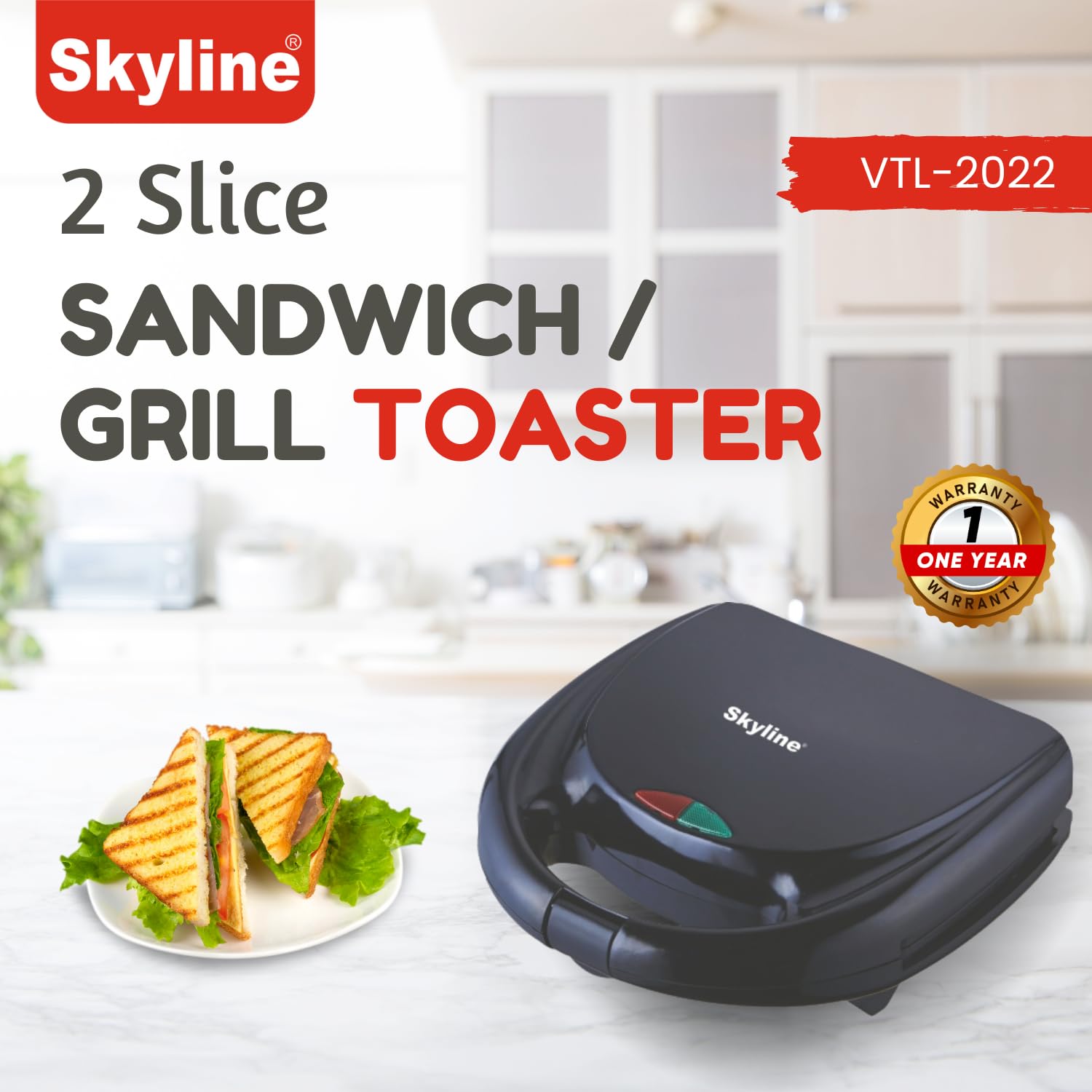 Skyline VTL-2022 Electric Sandwich Grill Toaster Maker 750W - Image 2