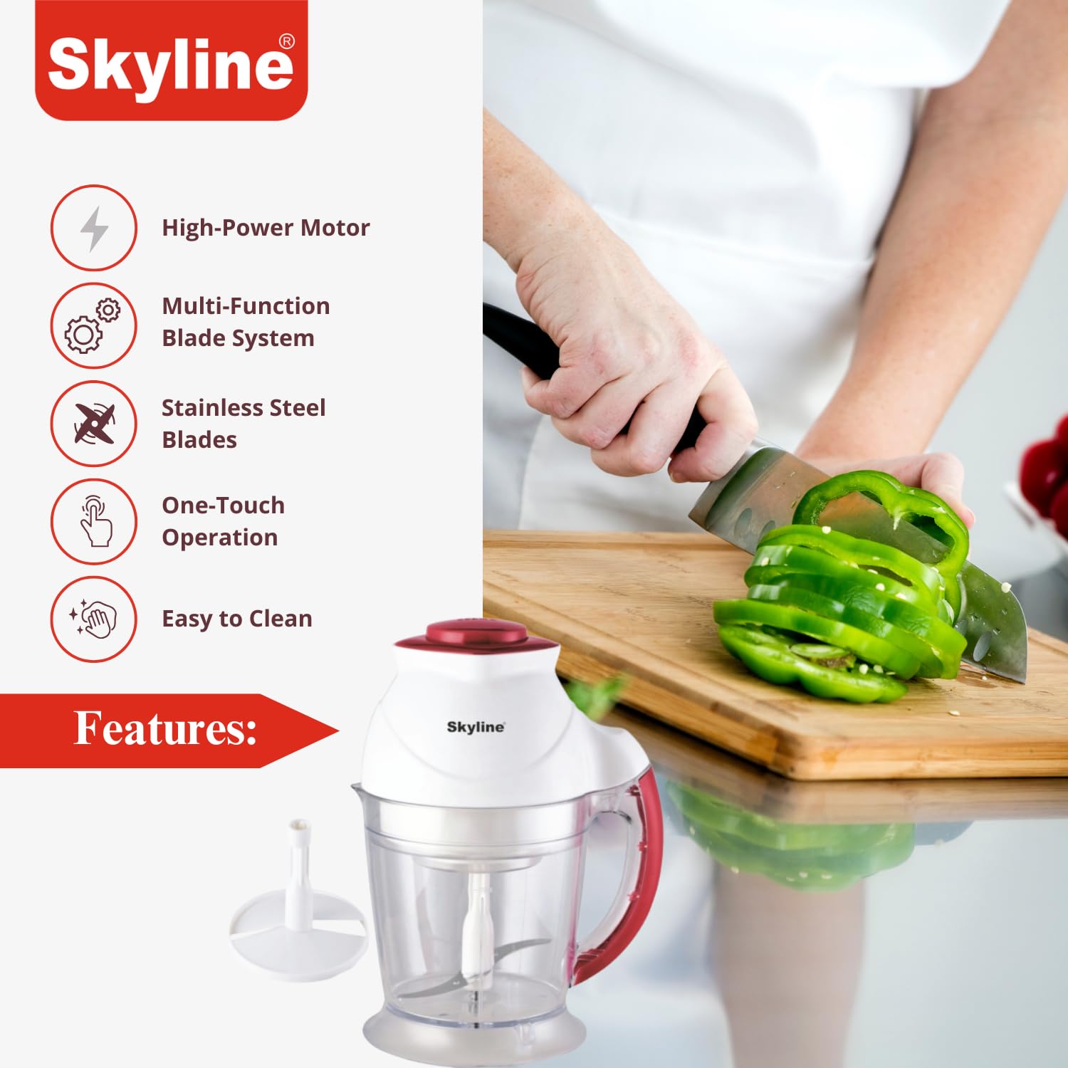 Skyline Electric Chopper 300 Watts with 700ml Capacity VTL-9047 - Image 4