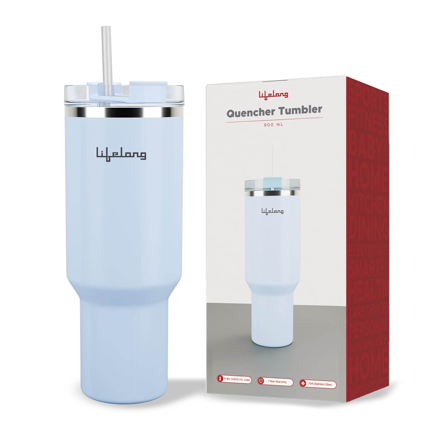 Lifelong Double-Walled Vacuum Insulated Tumbler with Lid & Straw 900ML