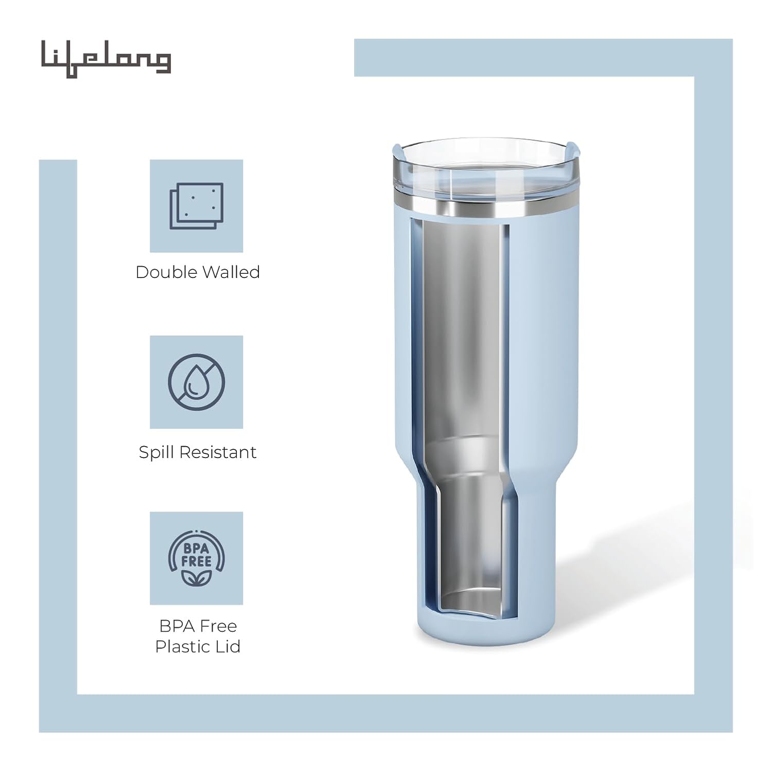Lifelong Double-Walled Vacuum Insulated Tumbler with Lid & Straw 900ML - Image 3