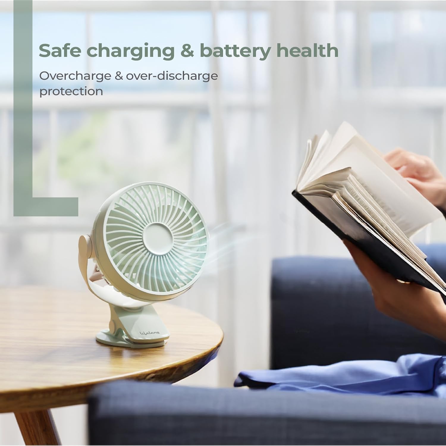 Lifelong Portable USB Fan with 3 Speeds 2000mAh Battery LLUSBCF04 - Image 5