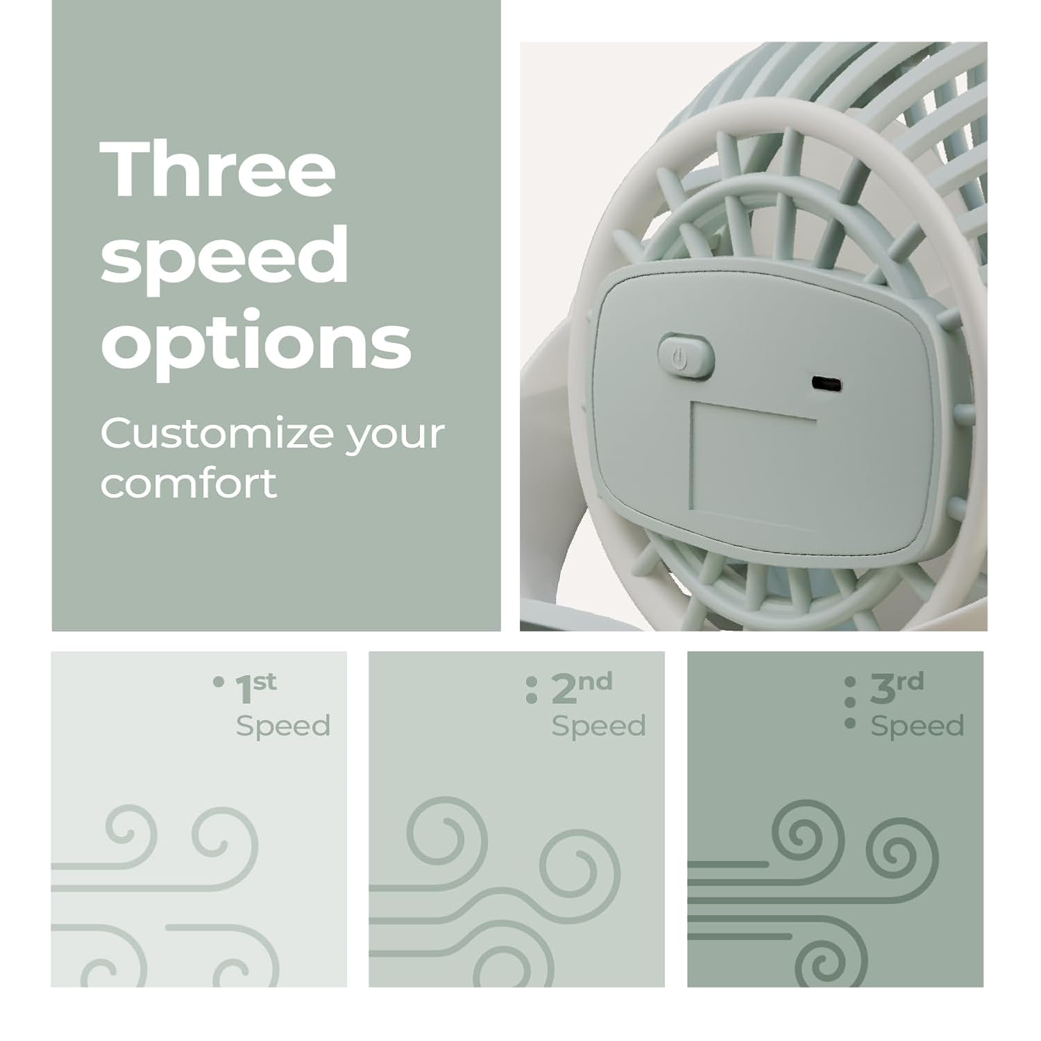 Lifelong Portable USB Fan with 3 Speeds 2000mAh Battery LLUSBCF04 - Image 4