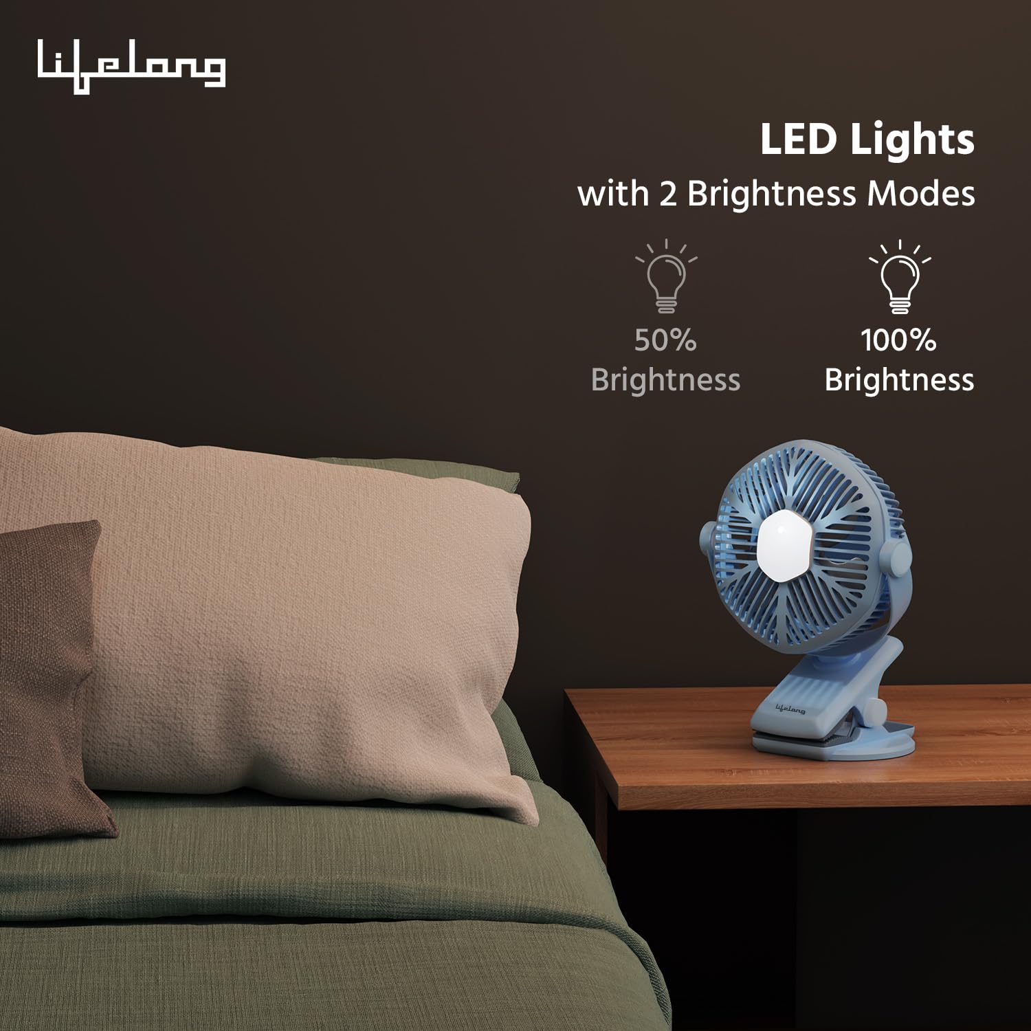 Lifelong 125mm Rechargable Fan with Clip & LED Light - Image 6