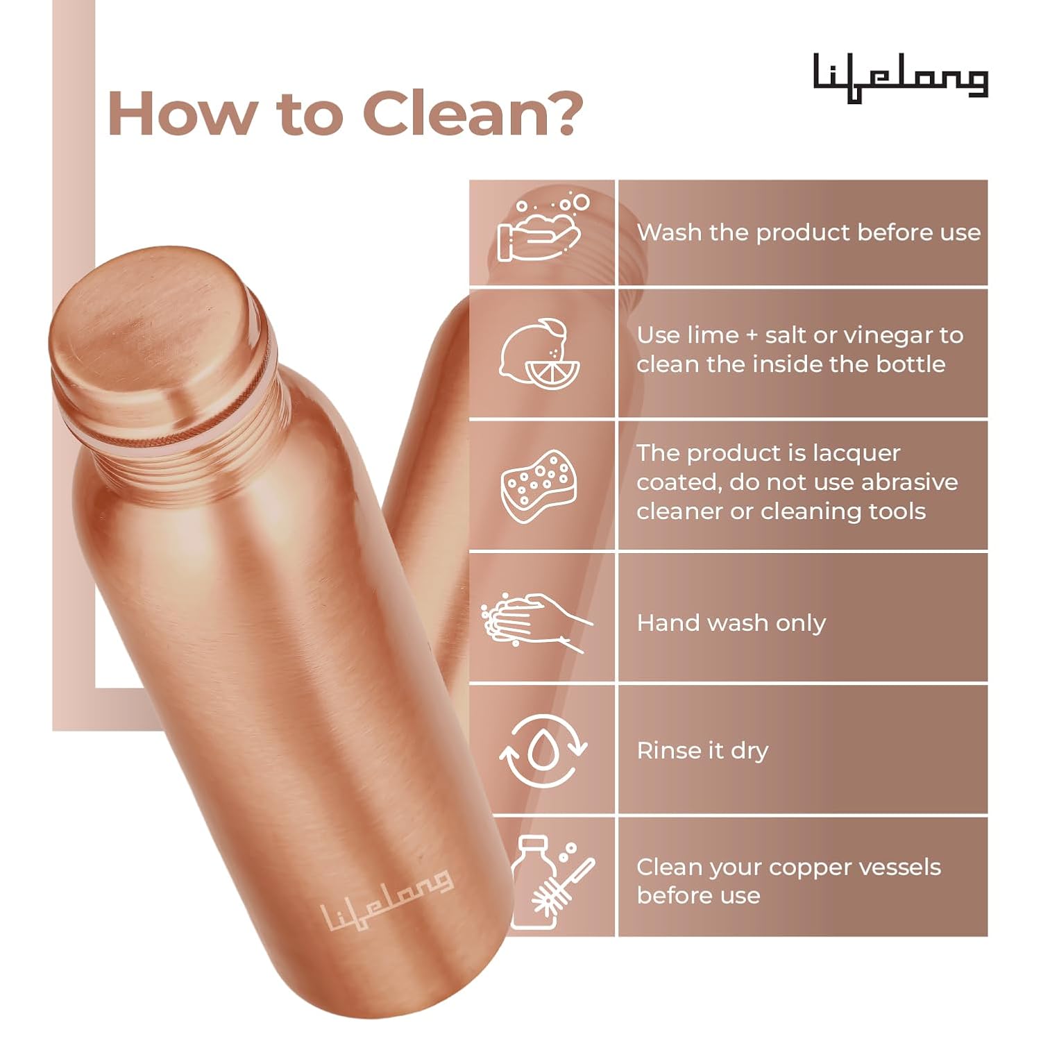 Lifelong 900ml Copper Water Bottle – Pure Copper Ayurvedic Drinking Bottle - Image 3