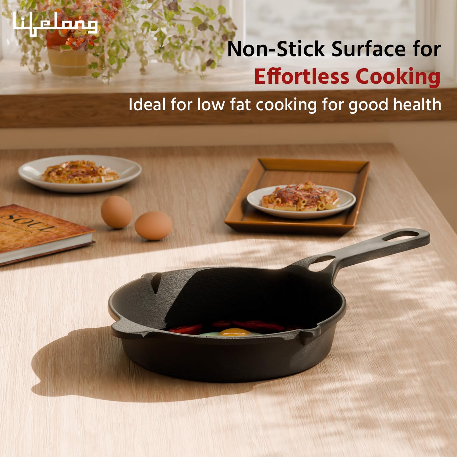 Lifelong Pre - Seasoned Cast Iron Fry Pan 8 inch with Wooden Spatula 20CM - Image 2