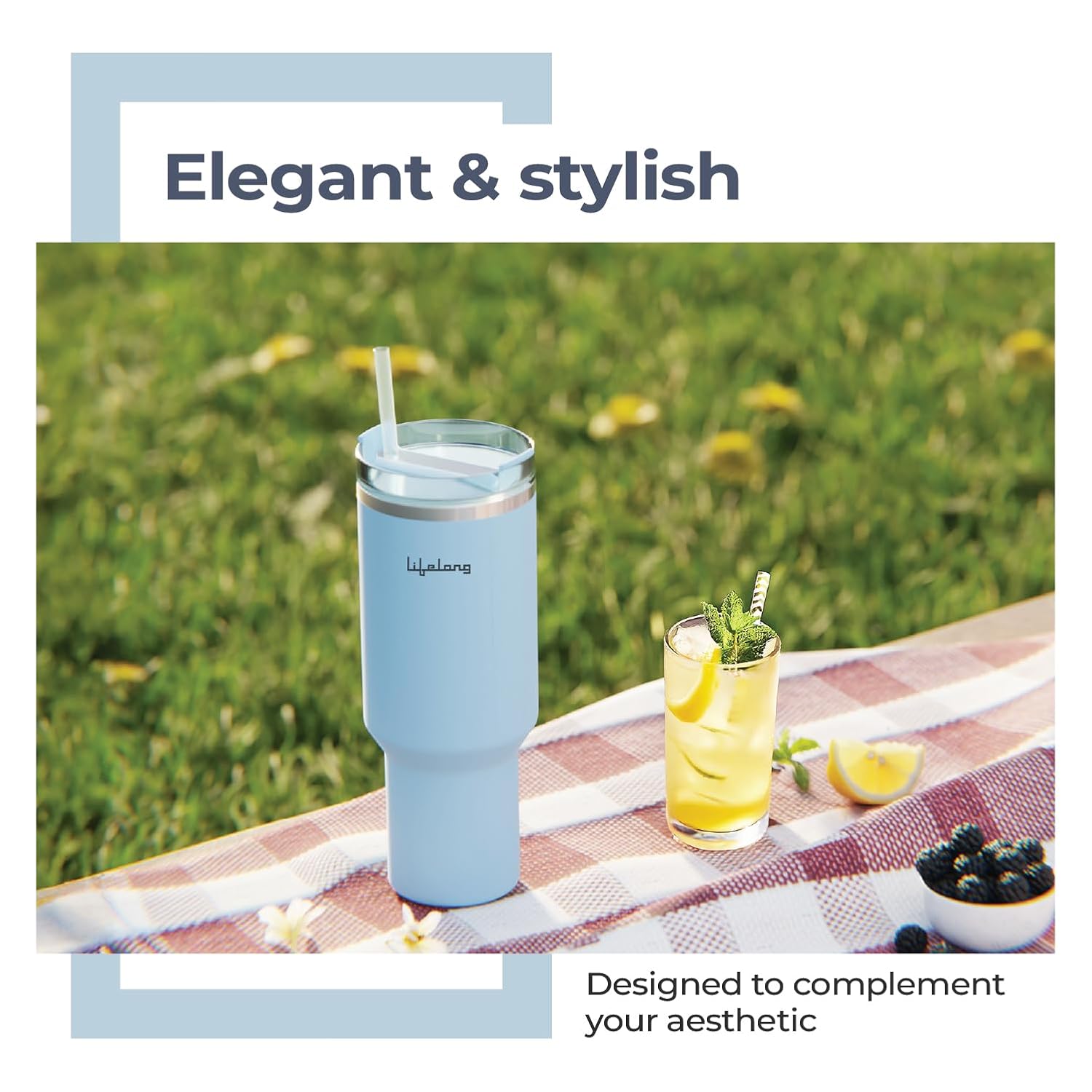 Lifelong Double-Walled Vacuum Insulated Tumbler with Lid & Straw 900ML - Image 5