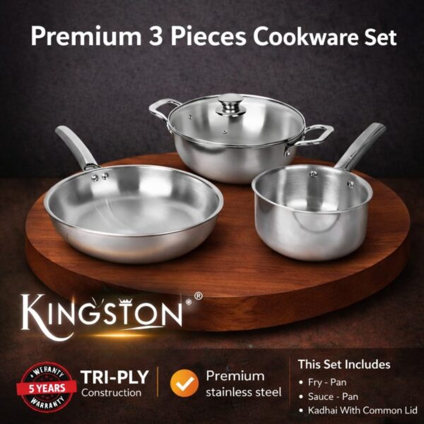 Kingston Premium 3-Piece Tri-Ply Stainless Steel Cookware Set ...