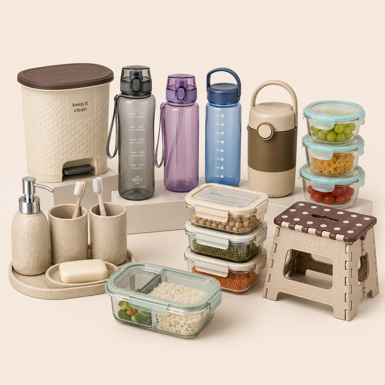 Home Essentials Bathroom Set, Bottles, Containers and Household Products
