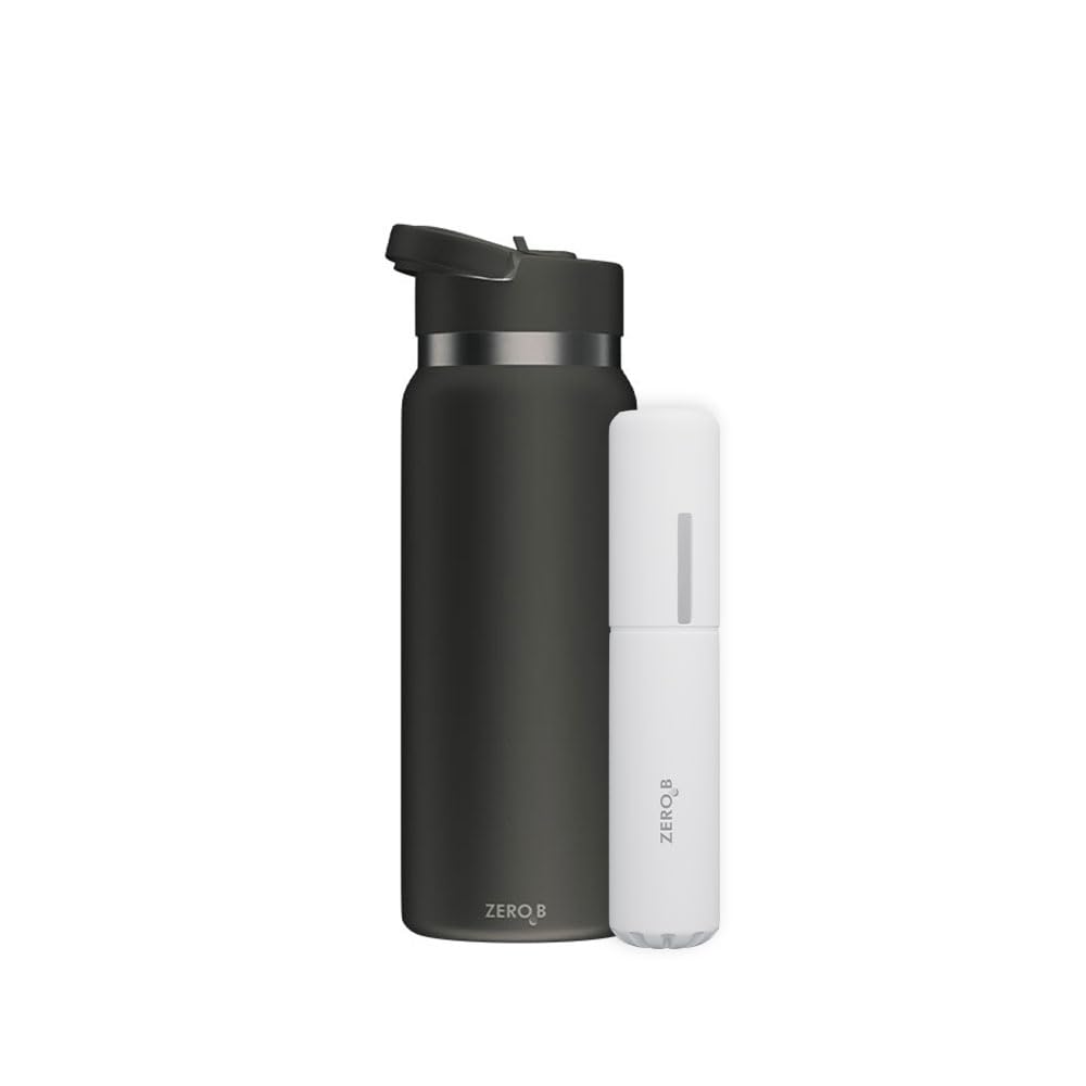 ZeroB H2OHH Portable Water Filter Metal Bottle 600ml Black Front View