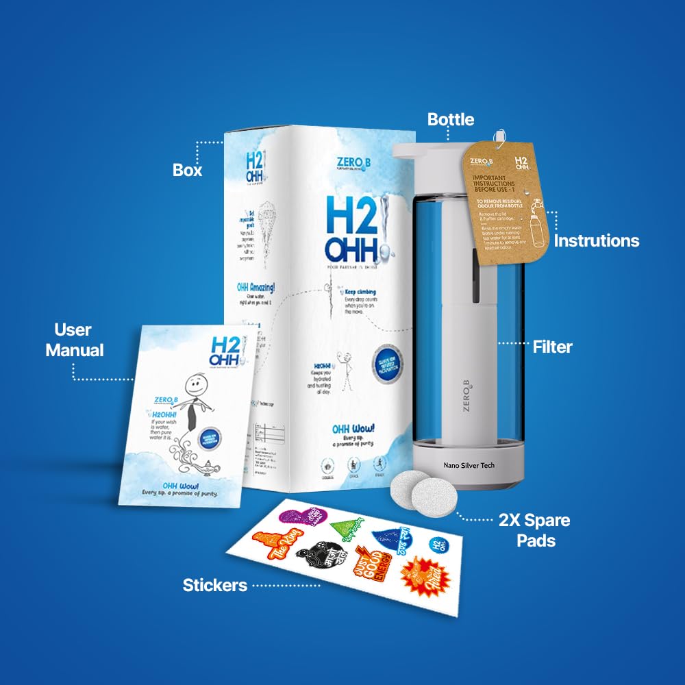 ZeroB H2OHH 600ml Reusable Water Filter Bottle Coral Bloom Designv