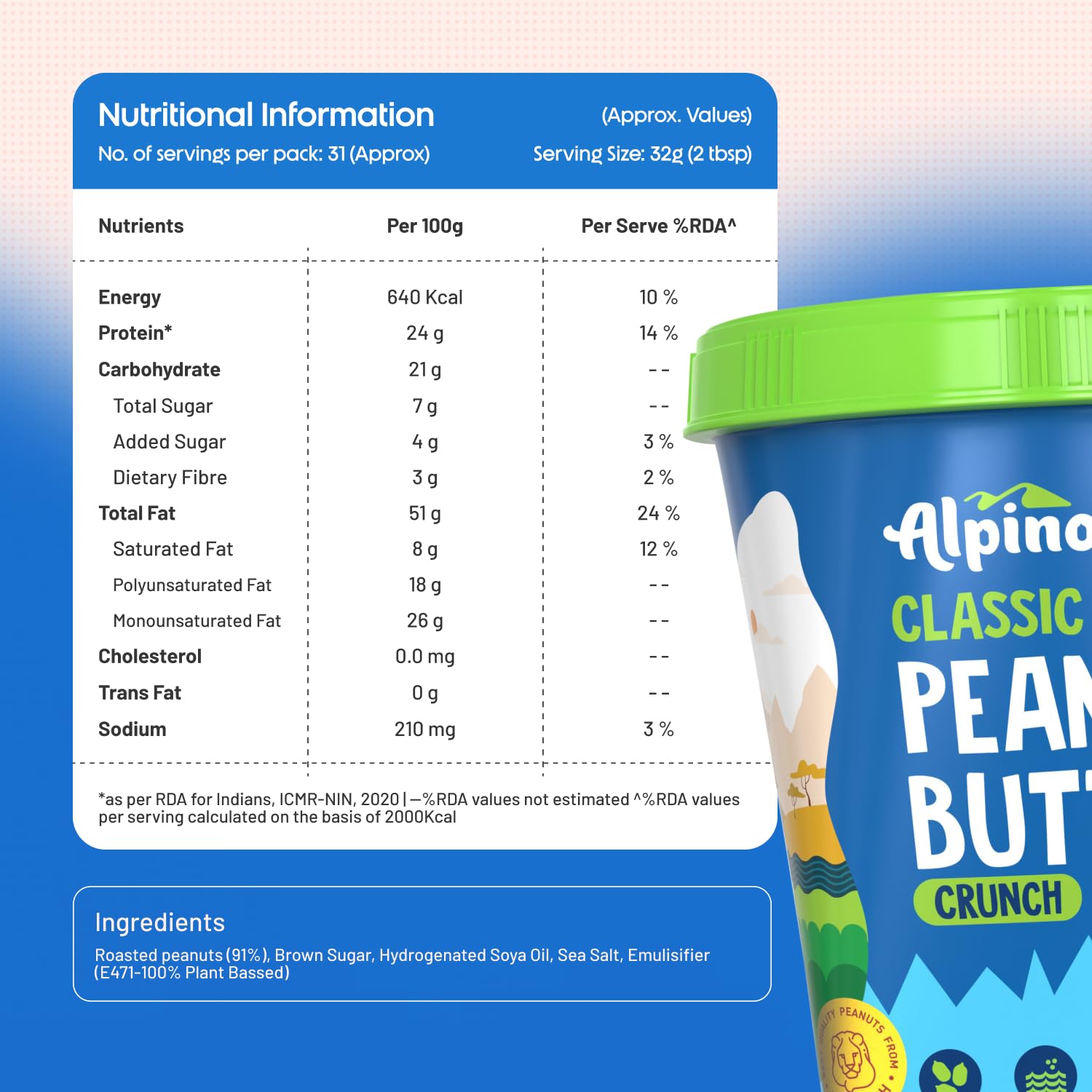 ALPINO 26g Protein Classic+ Peanut Butter Crunch 400g - Image 3