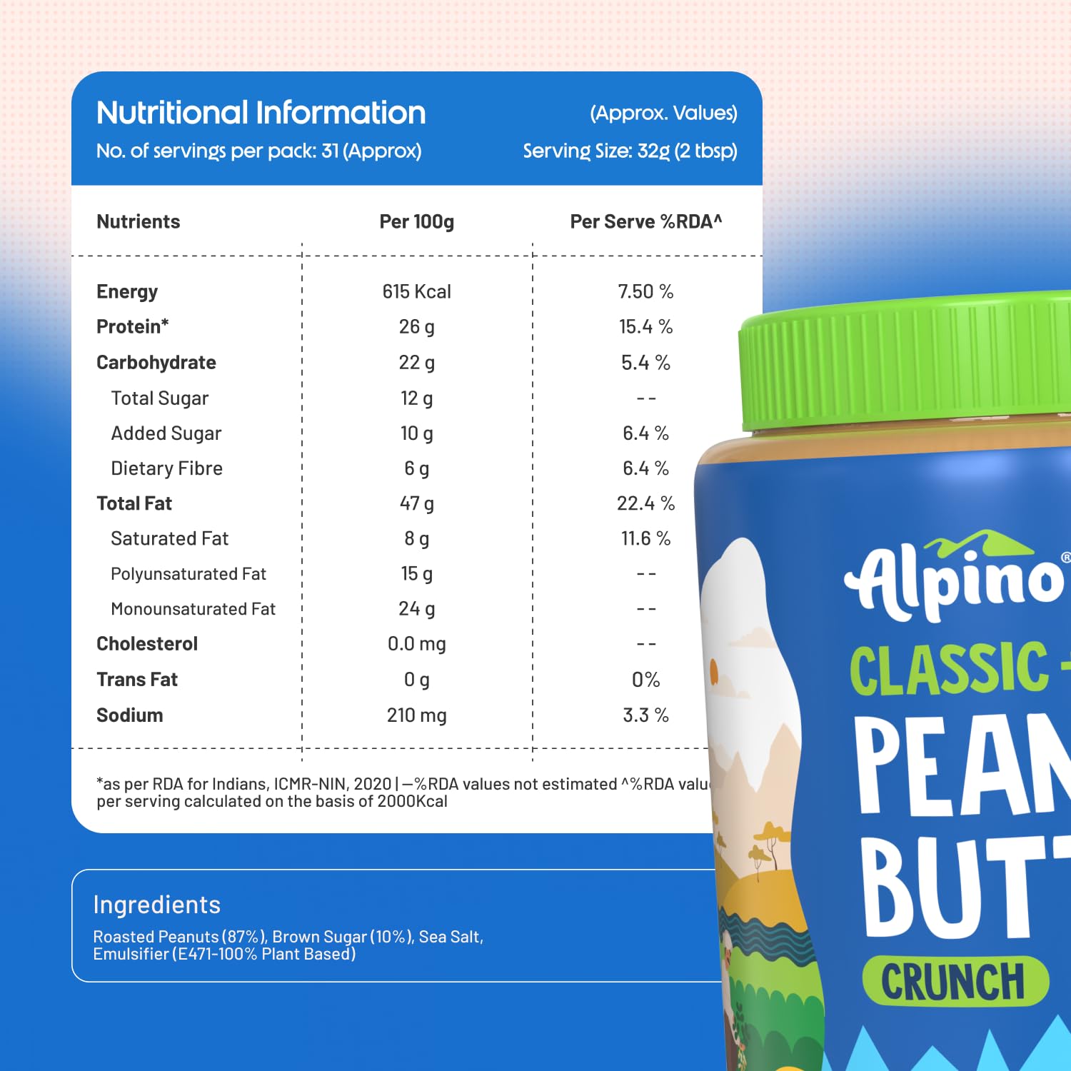 Alpino Classic+ Peanut Butter Crunch 1 KG | 90% Roasted Peanuts - Image 5
