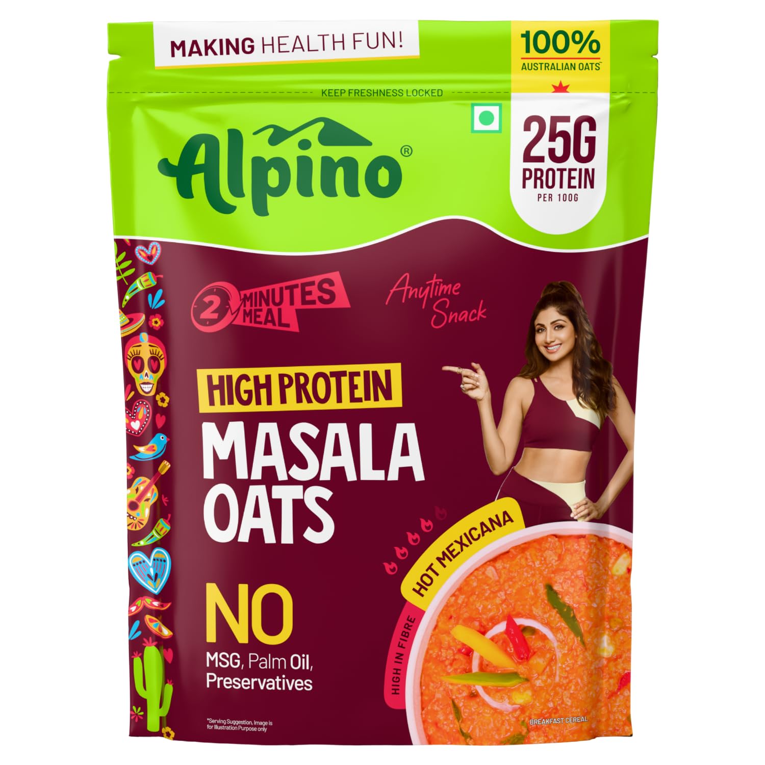 Alpino High Protein Masala Oats – Hot Mexicana (400g)