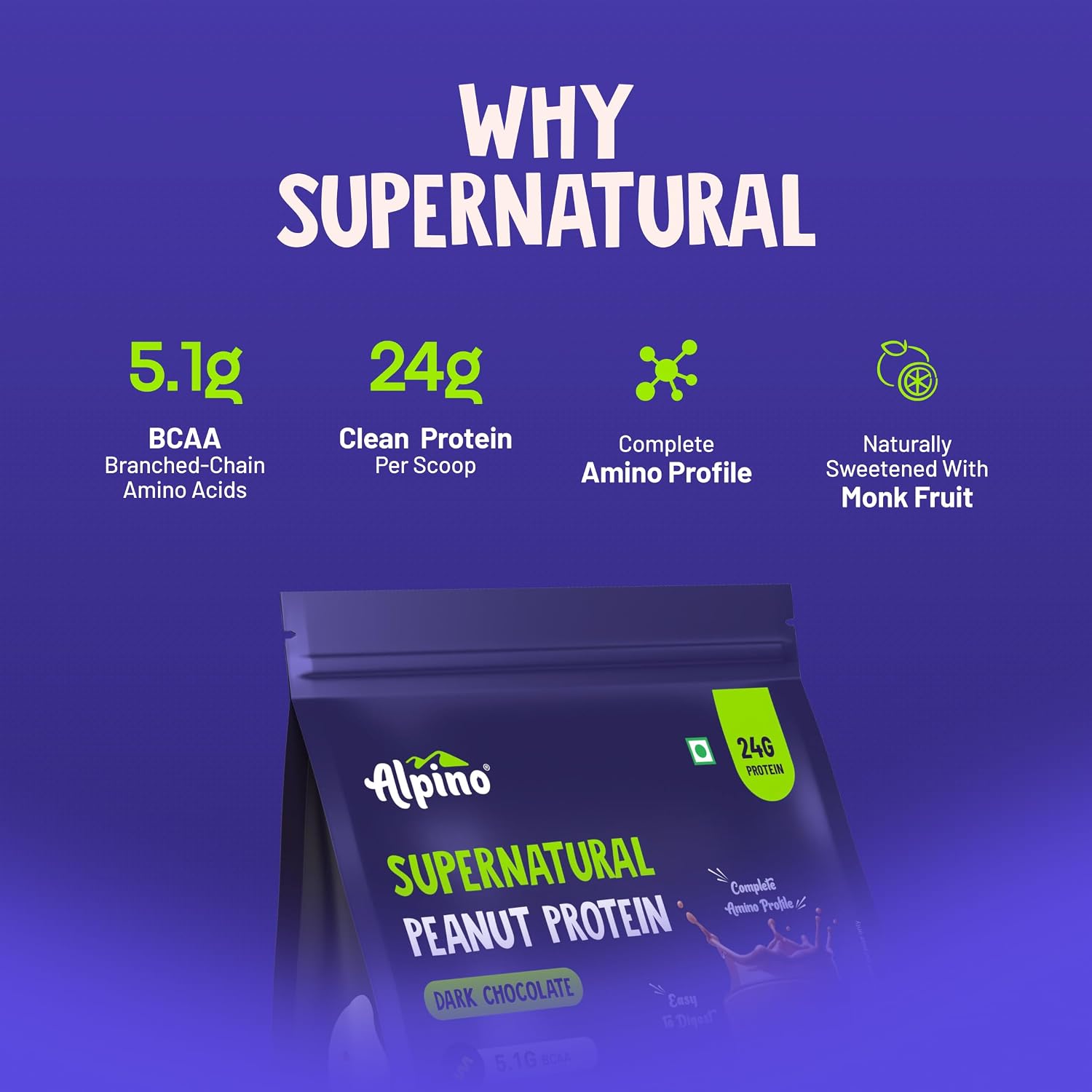 ALPINO Supernatural Peanut Protein Powder Dark Chocolate 1kg - Image 2