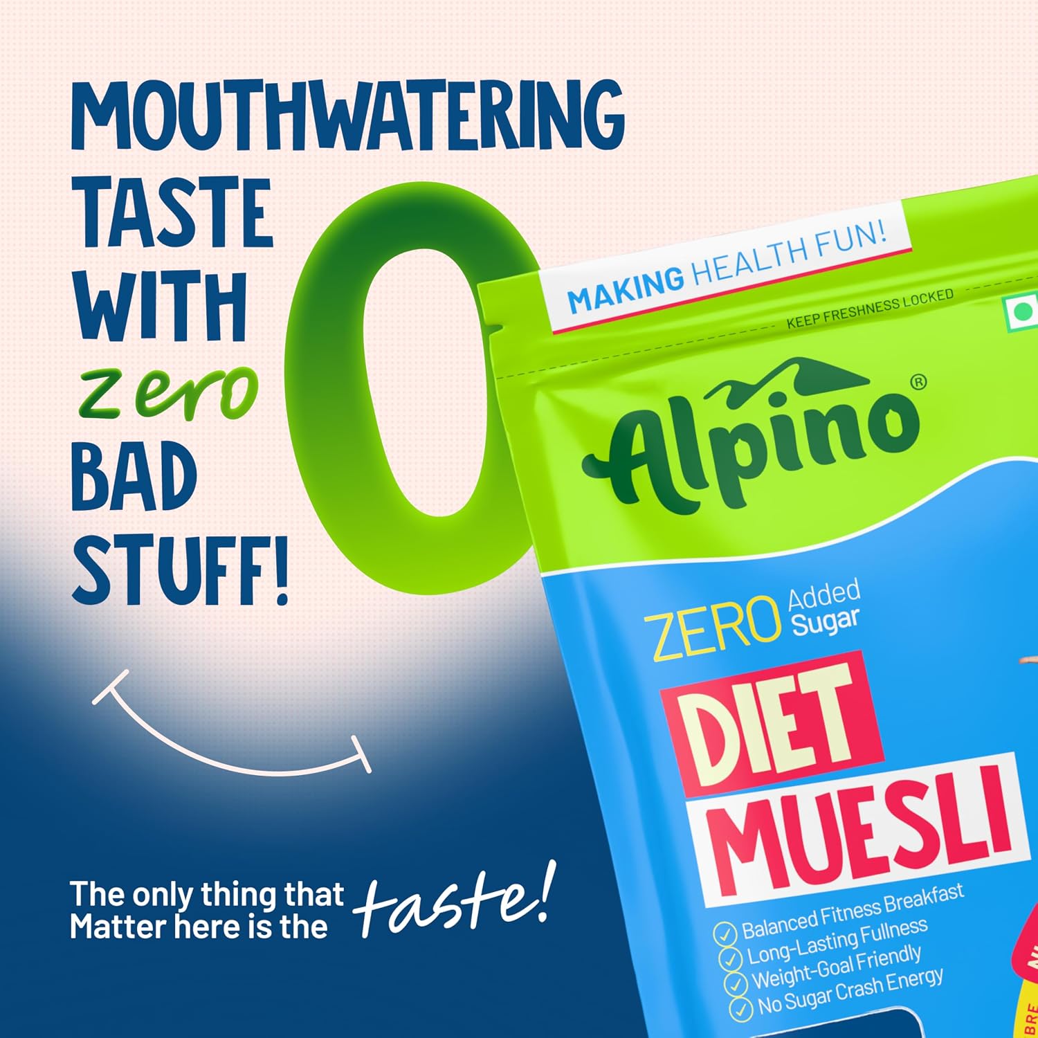 Alpino Diet Muesli Zero Added Sugar -11g Protein per 100g | 400g - Image 2
