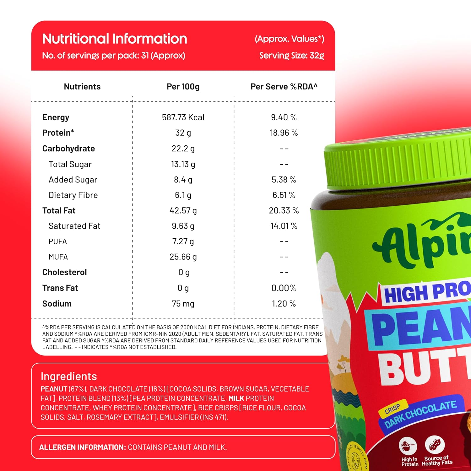 Alpino High Protein Dark Chocolate Peanut Butter Crisp 1 KG - Image 3