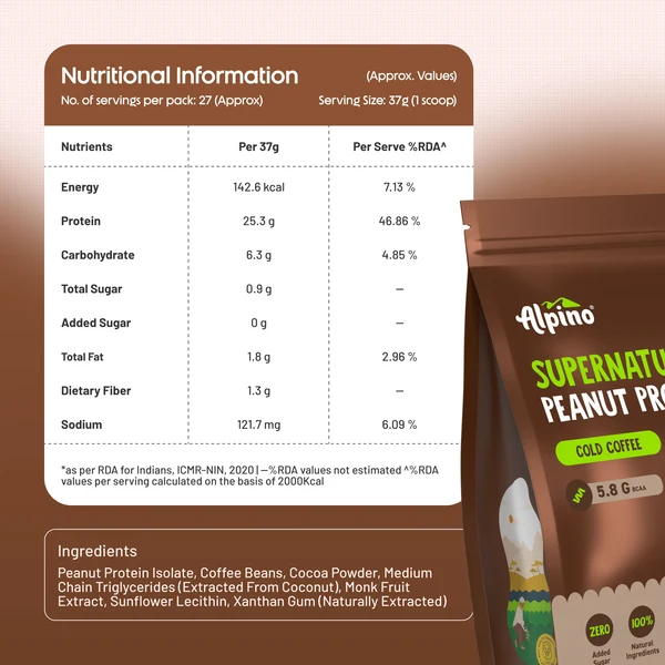 Alpino Supernatural Peanut Protein Powder Cold Coffee 1kg - Image 3